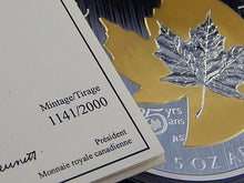 Load image into Gallery viewer, Silver Coin - 5 Ounce - 2013 - 25th Anniversary of the Silver Maple Leaf