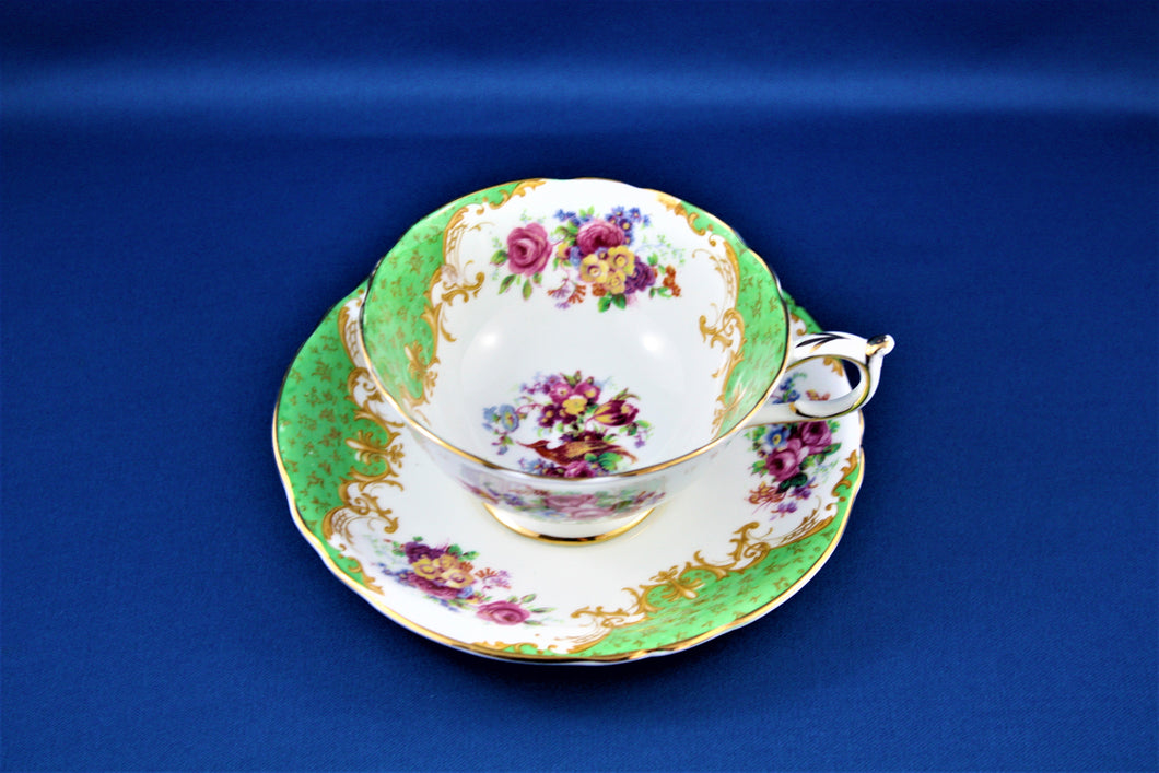 Tea Cup - Paragon - Double Warrant - Rockingham - Green Fine Bone China Tea Cup and Matching Saucer