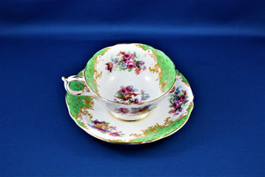 Tea Cup - Paragon - Double Warrant - Rockingham - Green Fine Bone China Tea Cup and Matching Saucer