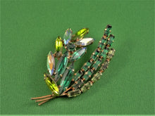 Load image into Gallery viewer, Jewelry - Brooch - Green Leafy Rhinestones
