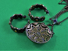 Load image into Gallery viewer, Jewelry - Necklace and Earrings Set - NR - Brown Tones with Amber and Red Rhinestones