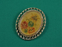 Load image into Gallery viewer, Jewelry - MXB - Brooch - Gold Filigree with Painted Flowers