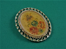 Load image into Gallery viewer, Jewelry - MXB - Brooch - Gold Filigree with Painted Flowers
