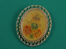Load image into Gallery viewer, Jewelry - MXB - Brooch - Gold Filigree with Painted Flowers