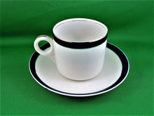 Charger l'image dans la galerie, Tea Cup - Regal Ware R. P. Co - White and Cobalt Blue - Fine Bone China Tea Cup and Matching Saucer