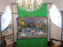 Load image into Gallery viewer, Quilts, Afghans, etc. - Beautiful Blue Tapestry - Swans on Lake