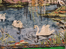 Load image into Gallery viewer, Quilts, Afghans, etc. - Beautiful Blue Tapestry - Swans on Lake