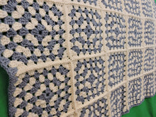 Charger l'image dans la galerie, Quilts, Afghans, etc. - Beautiful Crocheted Afghan - Dusty Blue and White Squares - White Edge
