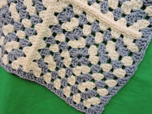 Charger l'image dans la galerie, Quilts, Afghans, etc. - Beautiful Crocheted Afghan - Dusty Blue and White Squares - White Edge