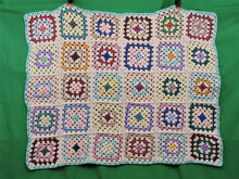 Load image into Gallery viewer, Quilts, Afghans, etc. - Beautiful Crocheted Afghan - Multi-Coloured Squares - Bright Turquoise Edge