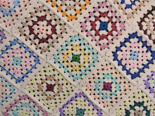 Load image into Gallery viewer, Quilts, Afghans, etc. - Beautiful Crocheted Afghan - Multi-Coloured Squares - Bright Turquoise Edge