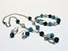 Load image into Gallery viewer, Jewelry - Necklace, Bracelet and Earrings Set - Blue and Silver Crystals