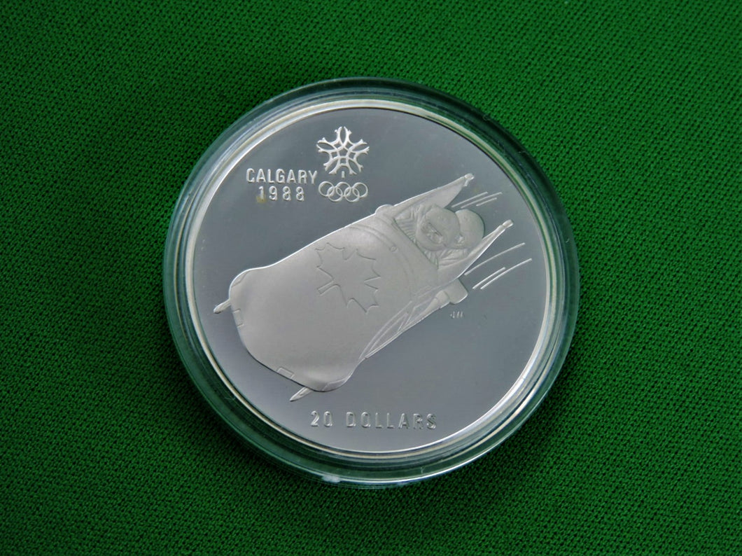 Currency - Silver Coin - $20 - 1987 - RCM - Olympic Winter Games - Coin 10 - Bobsleigh