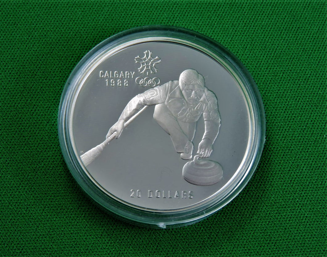 Currency - Silver Coin - $20 - 1987 - RCM - Olympic Winter Games - Coin 8 - Curling