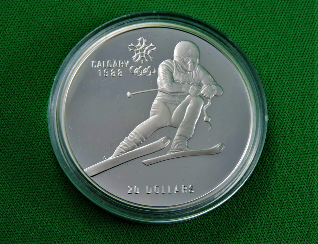 Currency - Silver Coin - $20 - 1985 - RCM - Olympic Winter Games - Coin 1 - Downhill Skiing