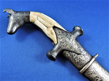 Load image into Gallery viewer, Knife - Custom Made Dagger Knife with Damascus Steel Blade and Sheath