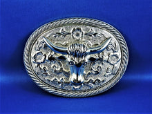 Load image into Gallery viewer, Belt Buckle - Silver Tone Longhorn Head