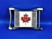 Load image into Gallery viewer, Belt Buckle - Silver with Red Maple Leaf on White Background