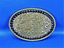 Load image into Gallery viewer, Belt Buckle - Oval Gold Tone Buckle with Black Rhinestones