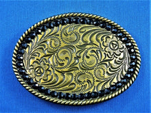 Load image into Gallery viewer, Belt Buckle - Oval Gold Tone Buckle with Black Rhinestones