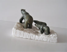 Charger l'image dans la galerie, Inuit Art - Mother Polar Bear and Two Cubs on Ice Flow