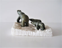 Charger l'image dans la galerie, Inuit Art - Mother Polar Bear and Two Cubs on Ice Flow