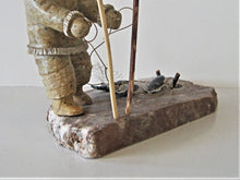 Load image into Gallery viewer, Inuit Art - Inuk Ice Fishing for Arctic Char with Fishing Net and Tools