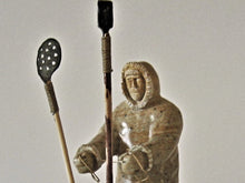 Load image into Gallery viewer, Inuit Art - Inuk Ice Fishing for Arctic Char with Fishing Net and Tools