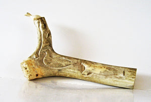 Inuit Art - Ivory Bird Perched on Inscribed Caribou Antler