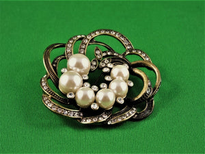 Jewelry - Brooch - NRT - Faux Pearls and Rhinestones