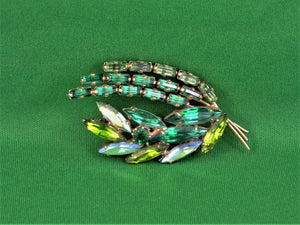 Jewelry - Brooch - Green Leafy Rhinestones