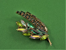 Load image into Gallery viewer, Jewelry - Brooch - Green Leafy Rhinestones
