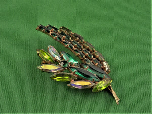 Jewelry - Brooch - Green Leafy Rhinestones