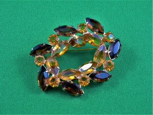 Jewelry - Brooch - Amber Brown Rhinestones