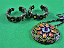 Load image into Gallery viewer, Jewelry - Necklace and Earrings Set - NR - Brown Tones with Amber and Red Rhinestones
