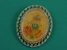 Load image into Gallery viewer, Jewelry - MXB - Brooch - Gold Filigree with Painted Flowers
