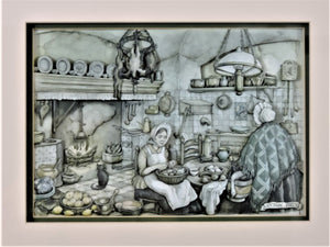 Paper Tole - 3D - Decoupage - Anton Pieck - Green Kitchen Scene