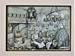 Paper Tole - 3D - Decoupage - Anton Pieck - Green Kitchen Scene