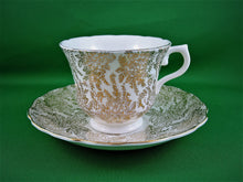 Charger l&#39;image dans la galerie, Tea Cup - Vale - Gold Floral Chintz Pattern - Fine Bone China Tea Cup and Matching Saucer
