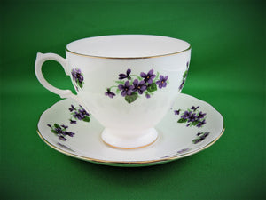 Tea Cup - Queen Anne - Purple Floral Design - Fine Bone China Tea Cup and Matching Saucer