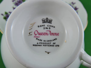 Tea Cup - Queen Anne - Purple Floral Design - Fine Bone China Tea Cup and Matching Saucer