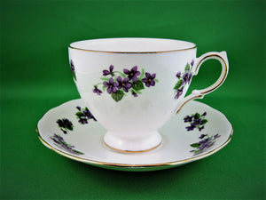 Tea Cup - Queen Anne - Purple Floral Design - Fine Bone China Tea Cup and Matching Saucer