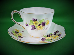 Tea Cup - Salisbury - Yellow and Purple Design - #1995 - China Tea Cup and Matching Saucer