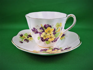 Tea Cup - Salisbury - Yellow and Purple Design - #1995 - China Tea Cup and Matching Saucer