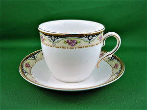 Tea Cup - Collingwood - White with Pink, Black Cream Bar on Top - China Tea Cup and Matching Saucer