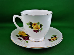 Tea Cup - Elizabethan - White with Roses - Fine Bone China Tea Cup and Matching Saucer