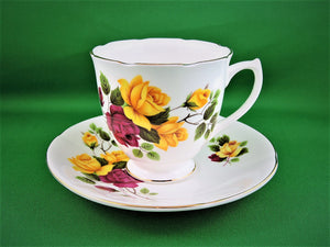 Tea Cup - Elizabethan - White with Roses - Fine Bone China Tea Cup and Matching Saucer