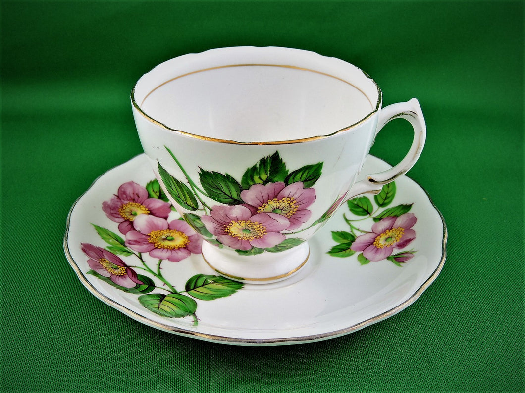 Tea Cup - Royal Vale - Pink Flowers - Fine Bone China Tea Cup and Matching Saucer