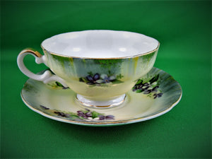 Tea Cup - UCAGCO Japan - Purple and White Floral - Fine Bone China Tea Cup and Matching Saucer