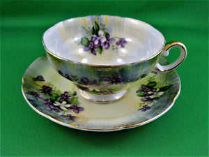 Tea Cup - UCAGCO Japan - Purple and White Floral - Fine Bone China Tea Cup and Matching Saucer